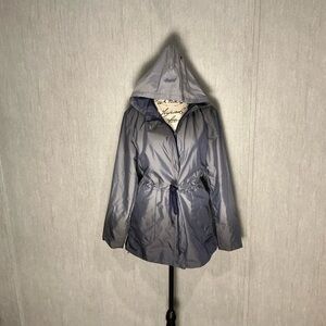 NWOT Lucy Women's Hooded Silver Wind Breaker Jacket Size Large